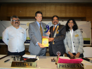 Prabha with consul general of USA in Chennai his excellency Robert Burgess at Rotary club of Madras.